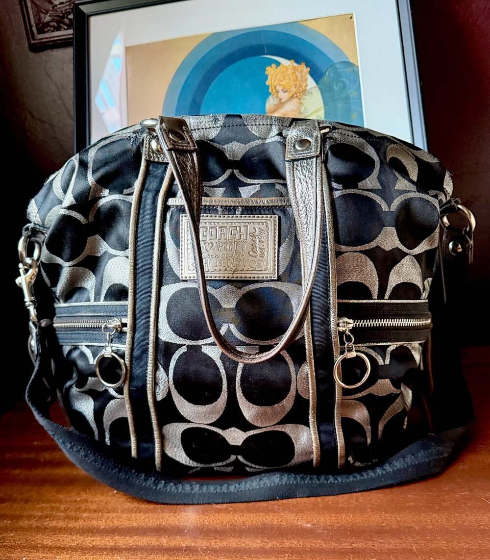 Vintage Coach Poppy Lurex Tote Bag Black Silver